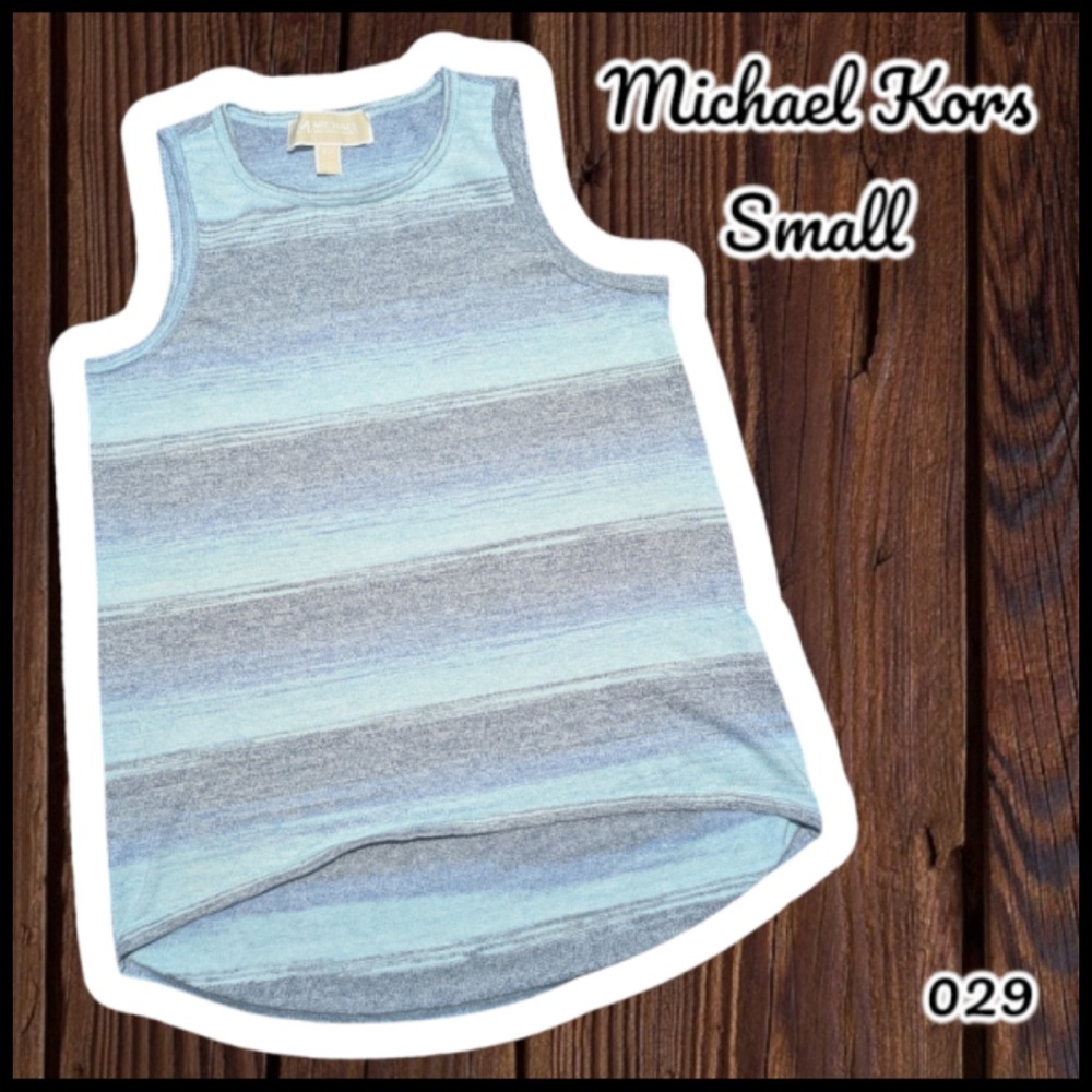 Michael Kors Blue and Gray Striped Tank Top